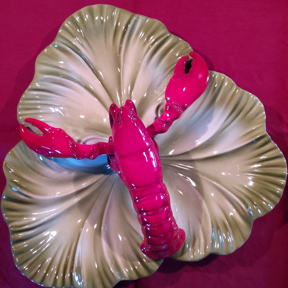 Ceramic Lobster Serving Platter - Green and Red